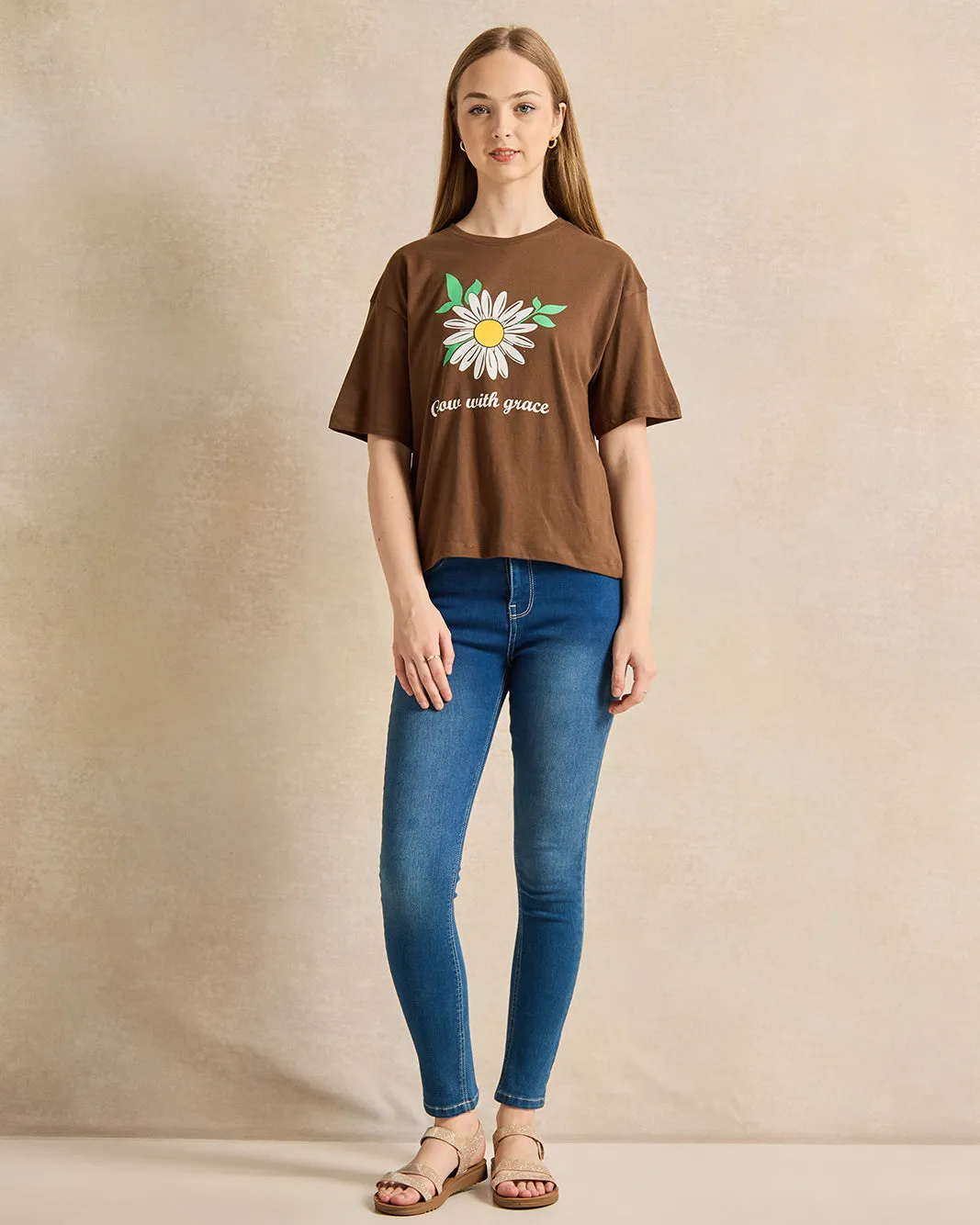 Senior Girls Brown Printed T-Shirt sold by Redtag product image thumbnail 2