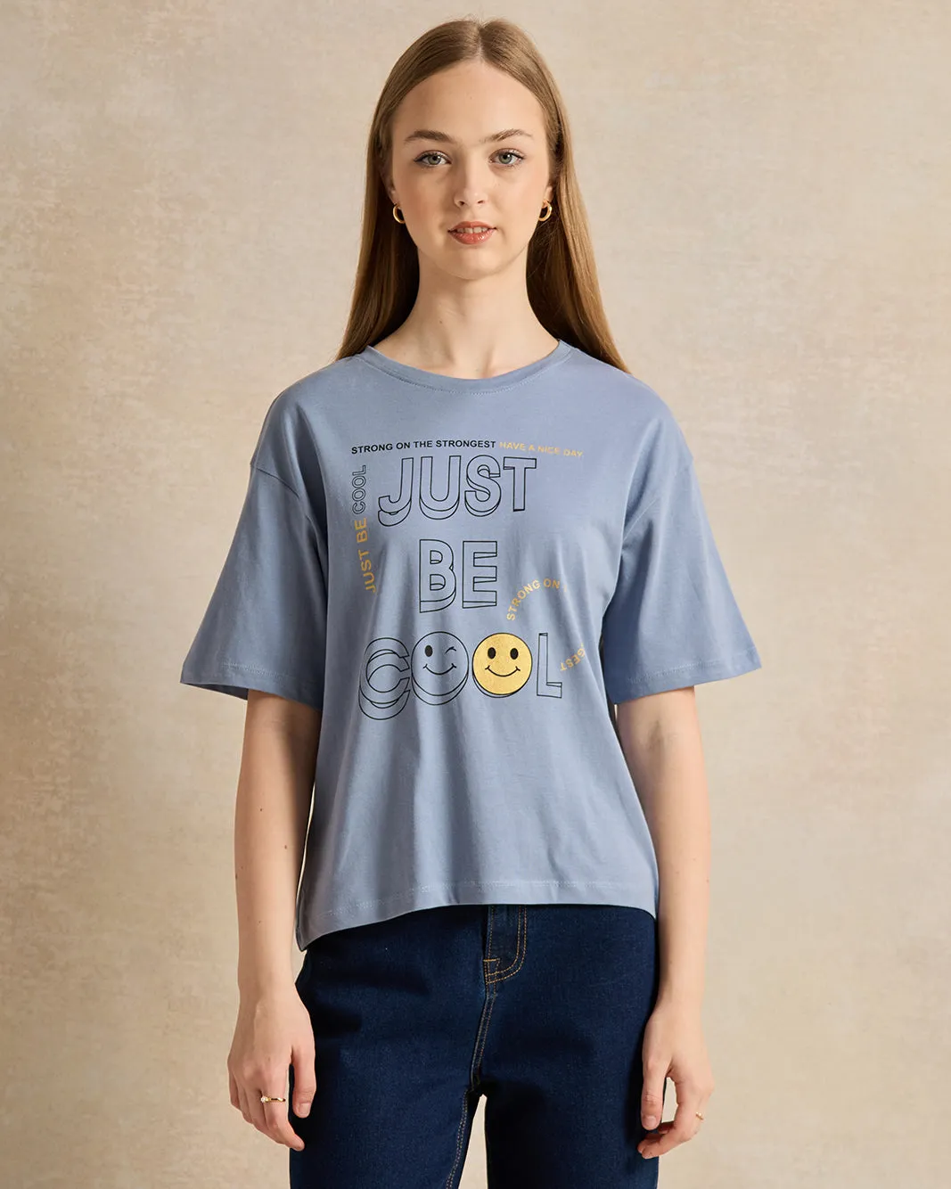 Senior Girls Blue Printed T-Shirt sold by Redtag