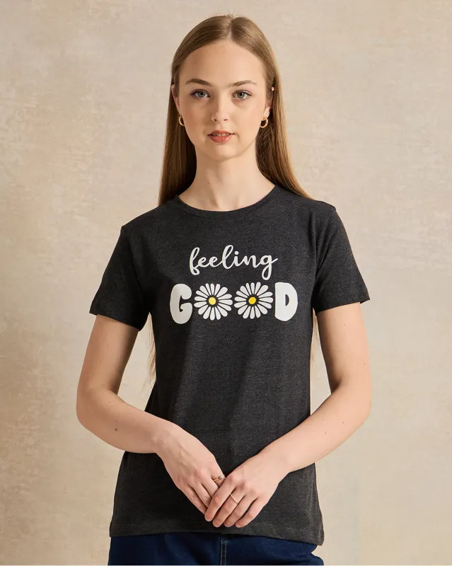 Senior Girls Black Printed T-Shirt sold by Redtag