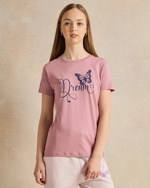 Senior Girls Pink Printed T-Shirt sold by Redtag