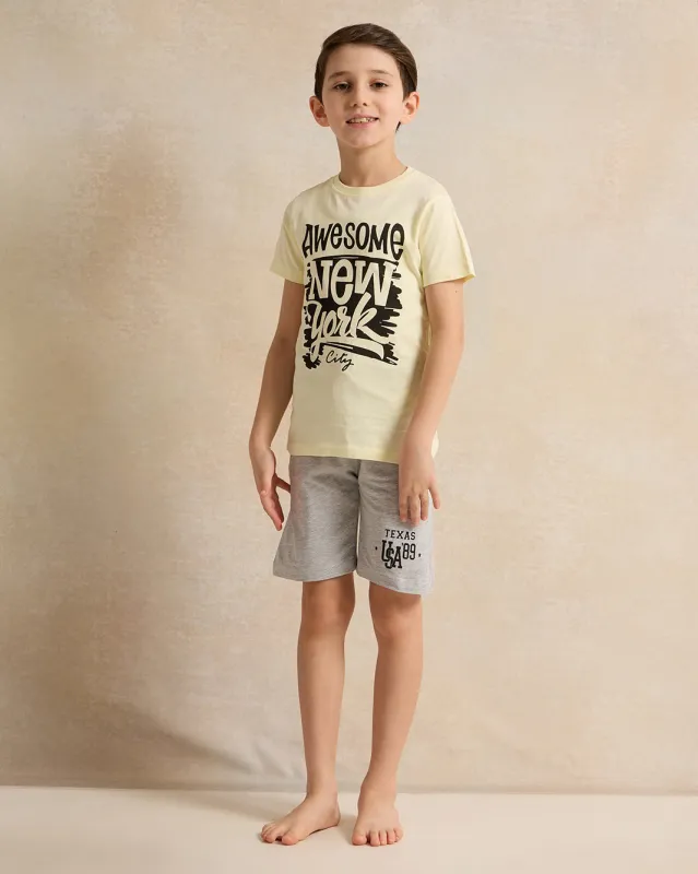 Boys Yellow And Grey Printed Pyjama Set (2 Piece) made by Redtag