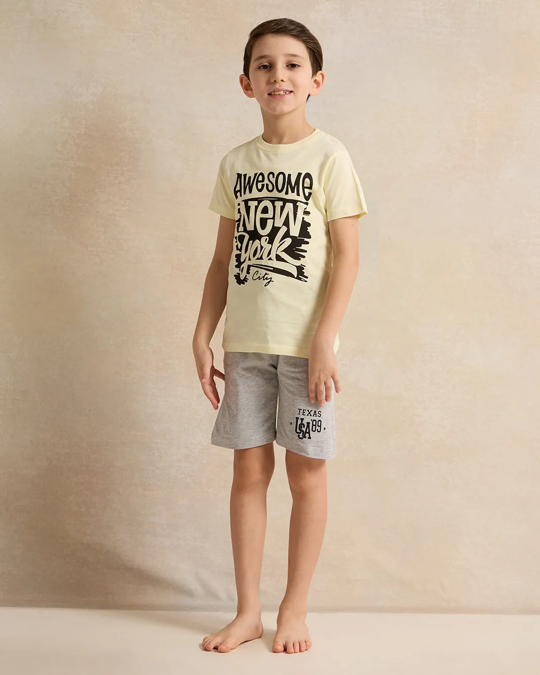 Boys Yellow And Grey Printed Pyjama Set (2 Piece) sold by Redtag