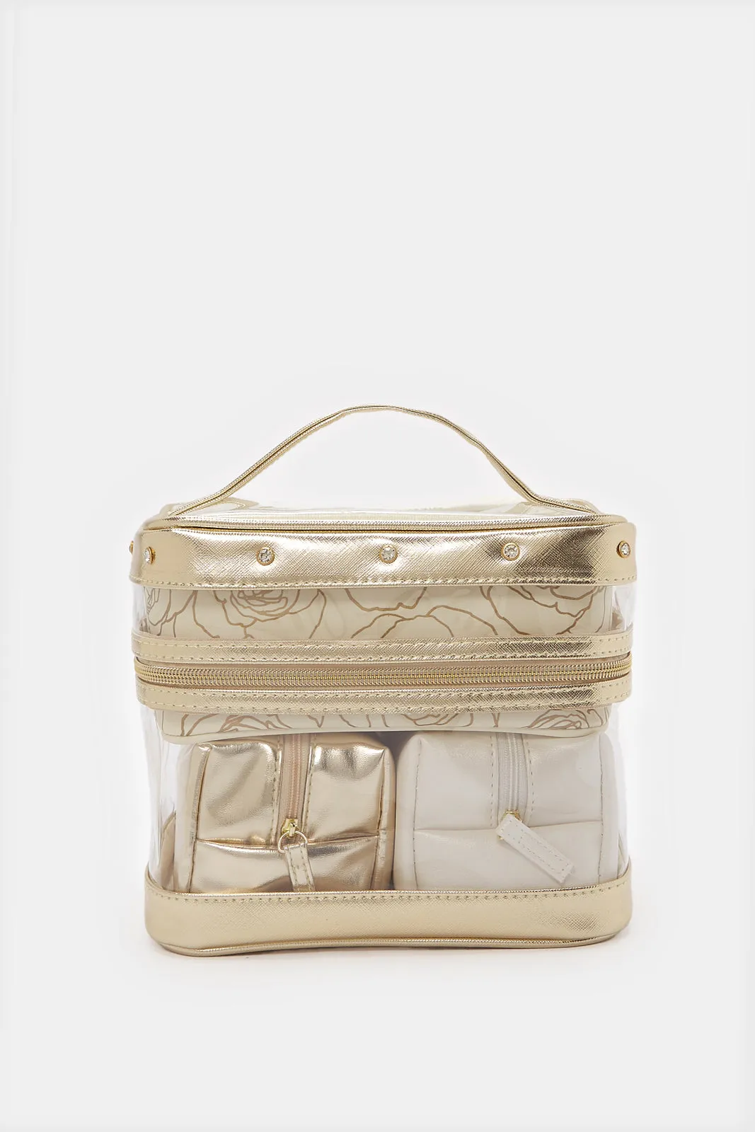 Women Beige And Gold Printed Cosmetic Pouch Set (4 Piece) sold by Redtag