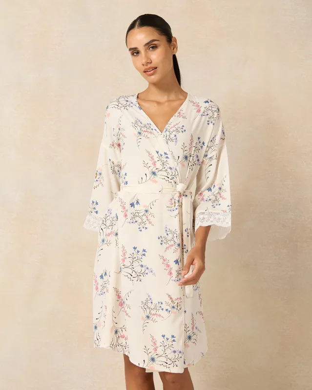 Women White Floral Print Robe sold by Redtag
