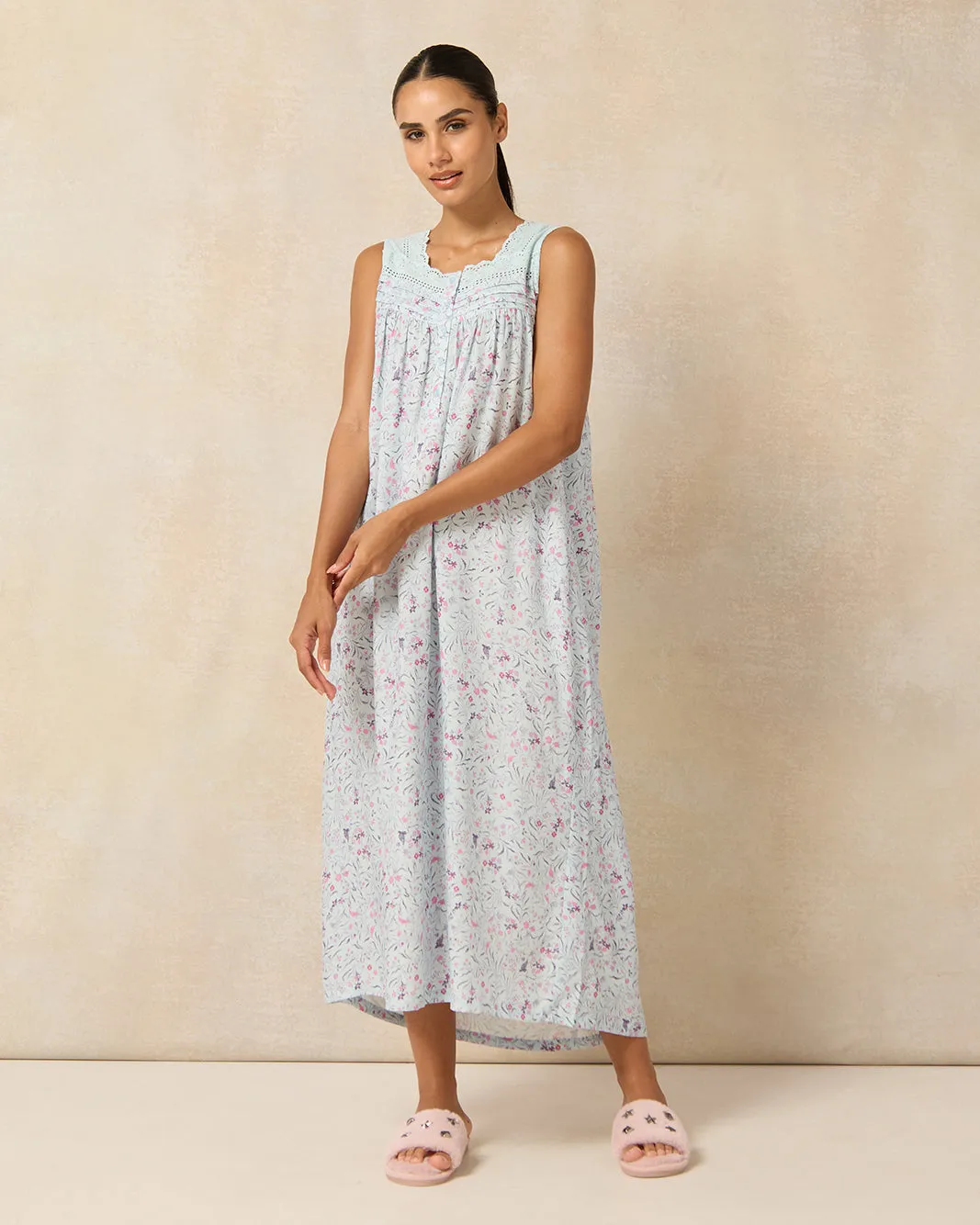 Women Blue Floral Sleeveless Nightgown sold by Redtag