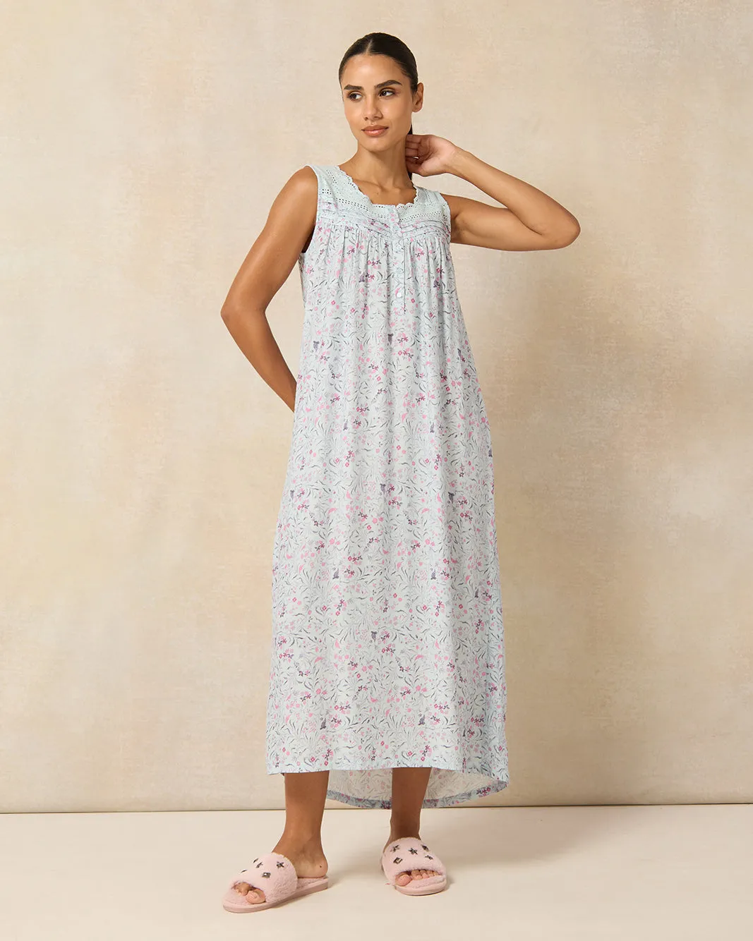 Women Blue Floral Sleeveless Nightgown sold by Redtag product image thumbnail 4