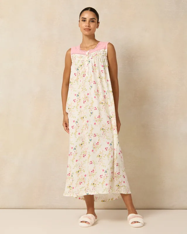 Women White Floral Sleeveless Nightgown sold by Redtag