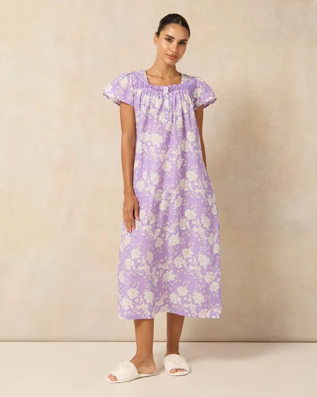 Women Lilac Cap Sleeves Nightgown sold by Redtag