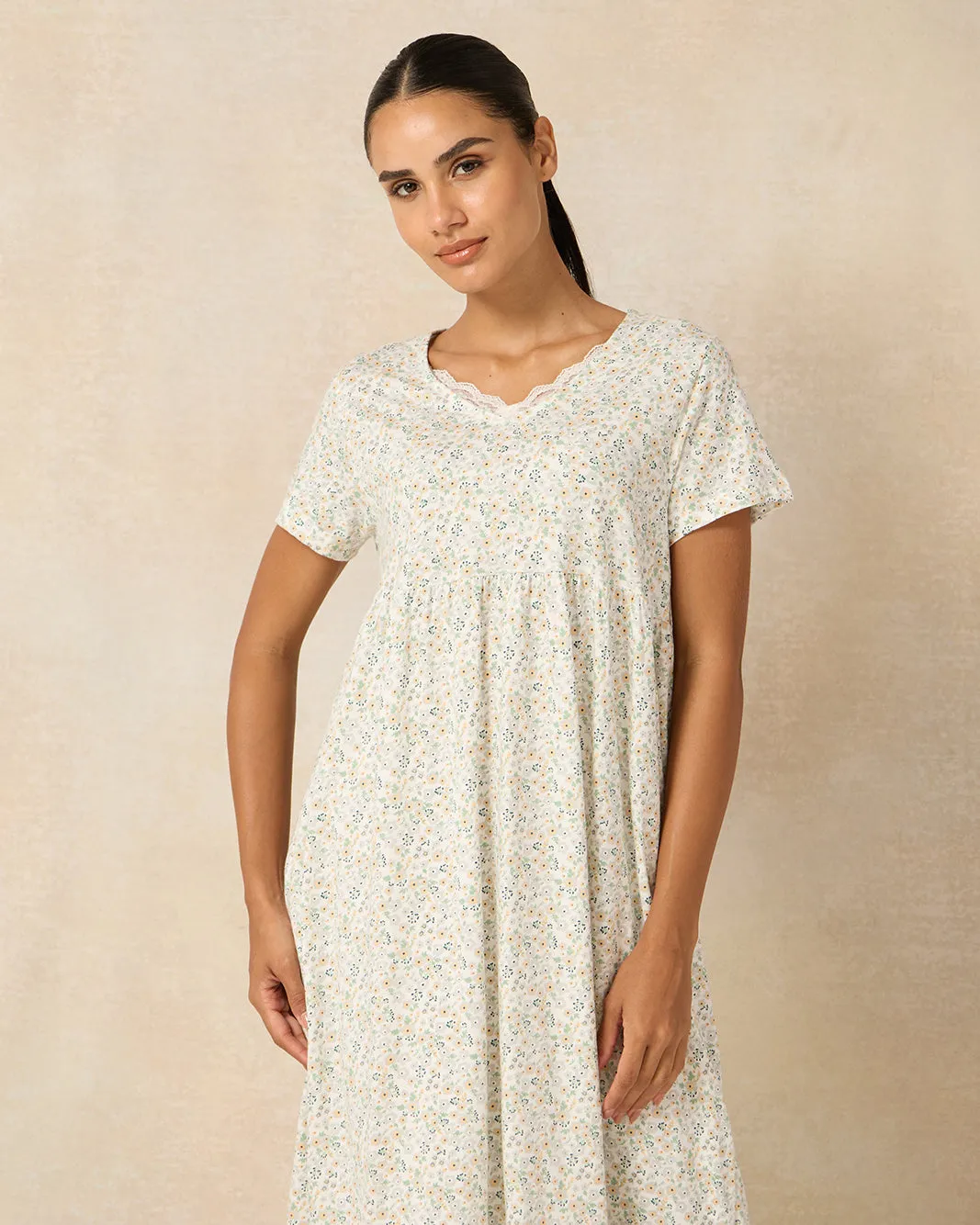 Women Green Blossom Printed Knitted Nightgown sold by Redtag product image thumbnail 2