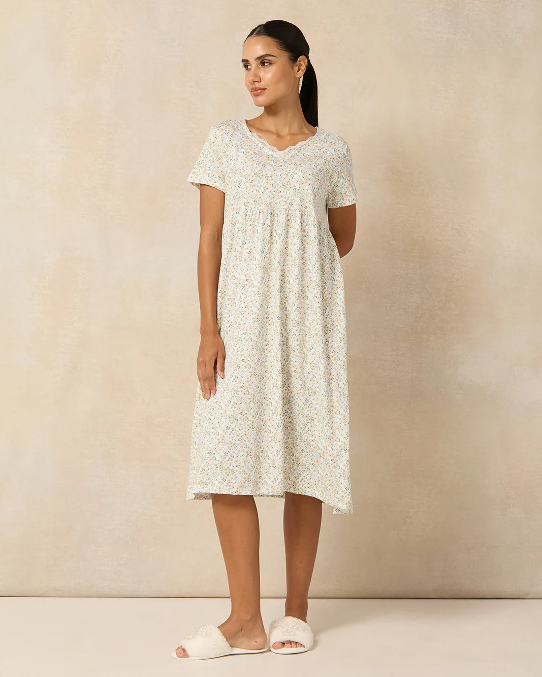 Women Green Blossom Printed Knitted Nightgown sold by Redtag product image thumbnail 4