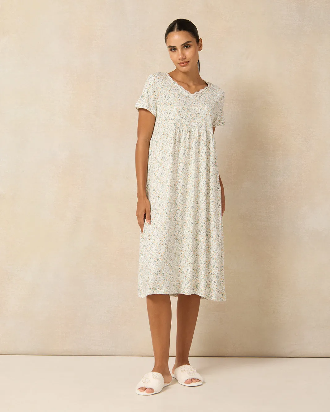 Women Green Blossom Printed Knitted Nightgown sold by Redtag