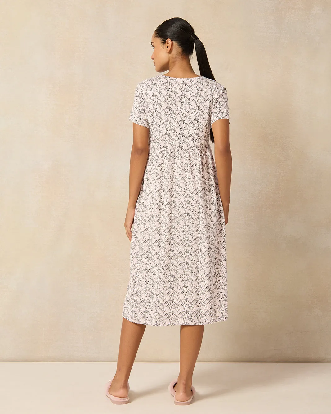 Women Pink Blossom Printed Knitted Nightgown sold by Redtag product image thumbnail 3