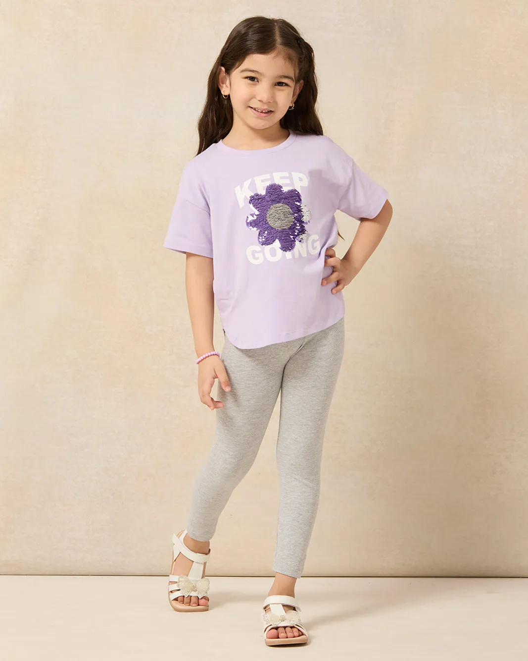 Girls Lilac Placement Print With Sequins T-shirt sold by Redtag product image thumbnail 2