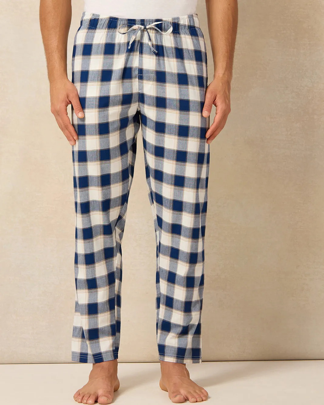 Men Beige And Navy Checkered Pyjama Set (2 Piece) sold by Redtag product image thumbnail 3