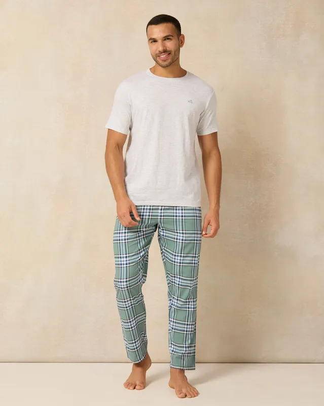 Men White And Green Checkered Pyjama Set (2 Piece) sold by Redtag