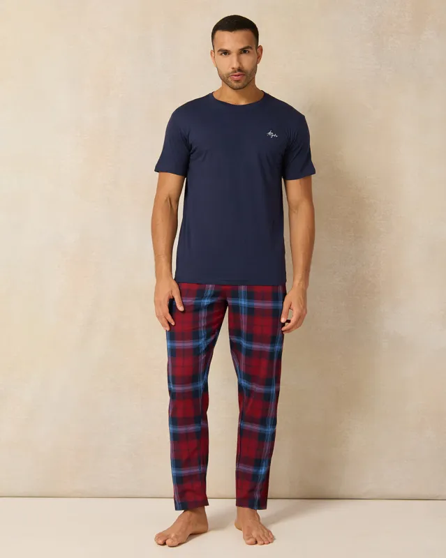 Men Navy And Red Checkered Pyjama Set (2 Piece) sold by Redtag