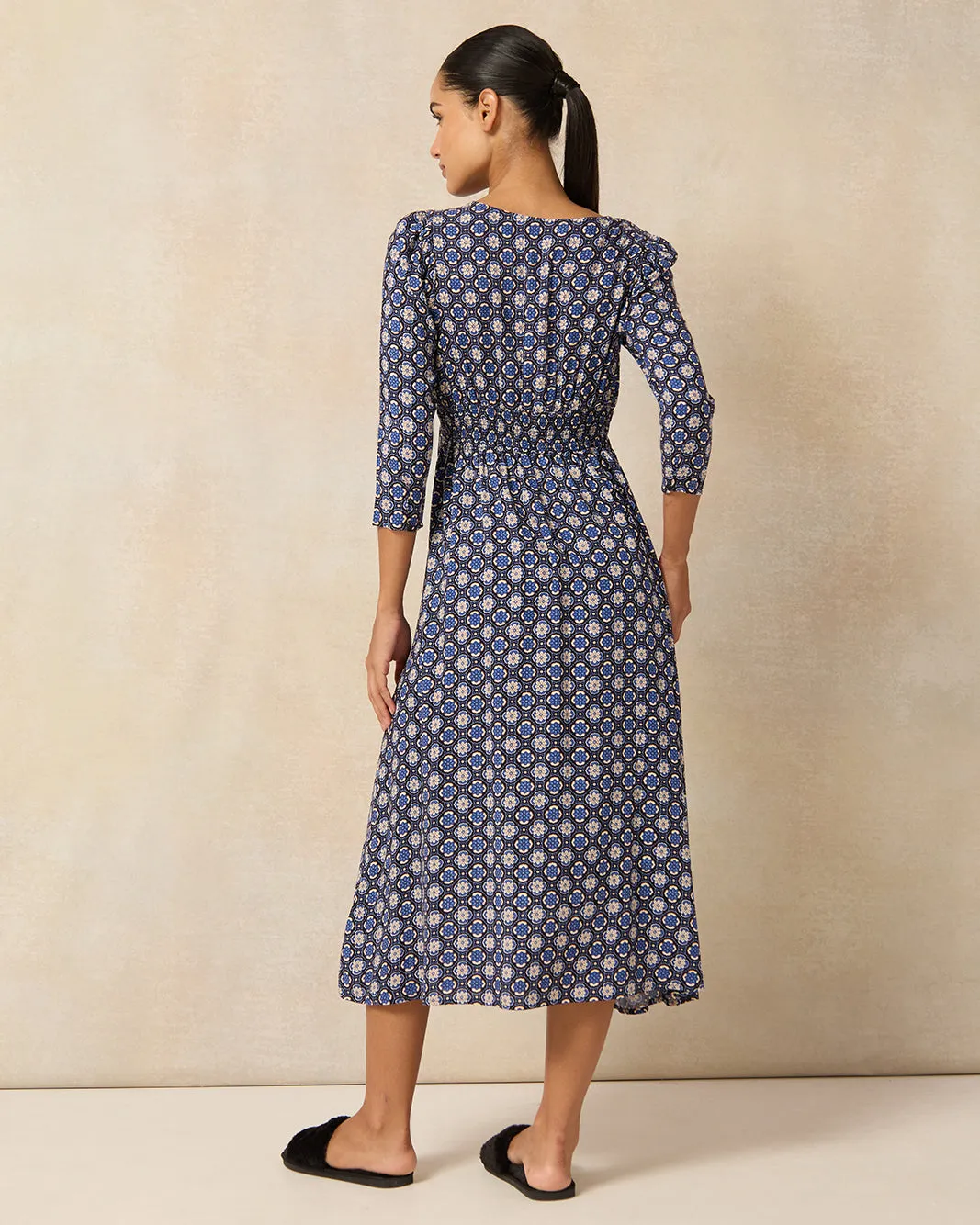 Women Navy Allover Print A Line Midi Dress sold by Redtag product image thumbnail 3