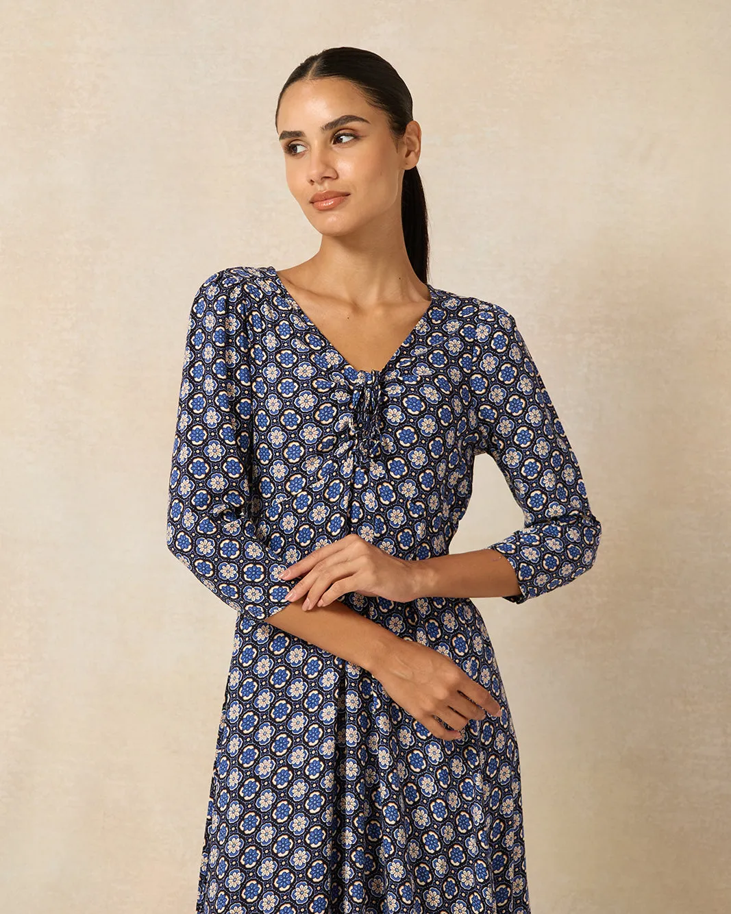 Women Navy Allover Print A Line Midi Dress sold by Redtag product image thumbnail 2