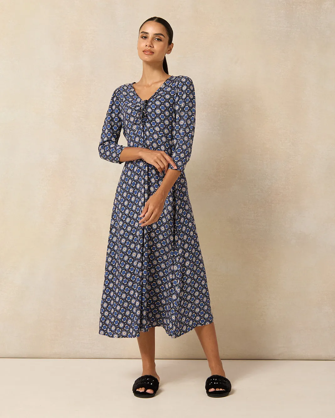 Women Navy Allover Print A Line Midi Dress sold by Redtag product image thumbnail 4