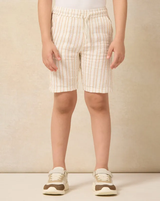 Boys Cream Striped Dobby Pull on Shorts sold by Redtag