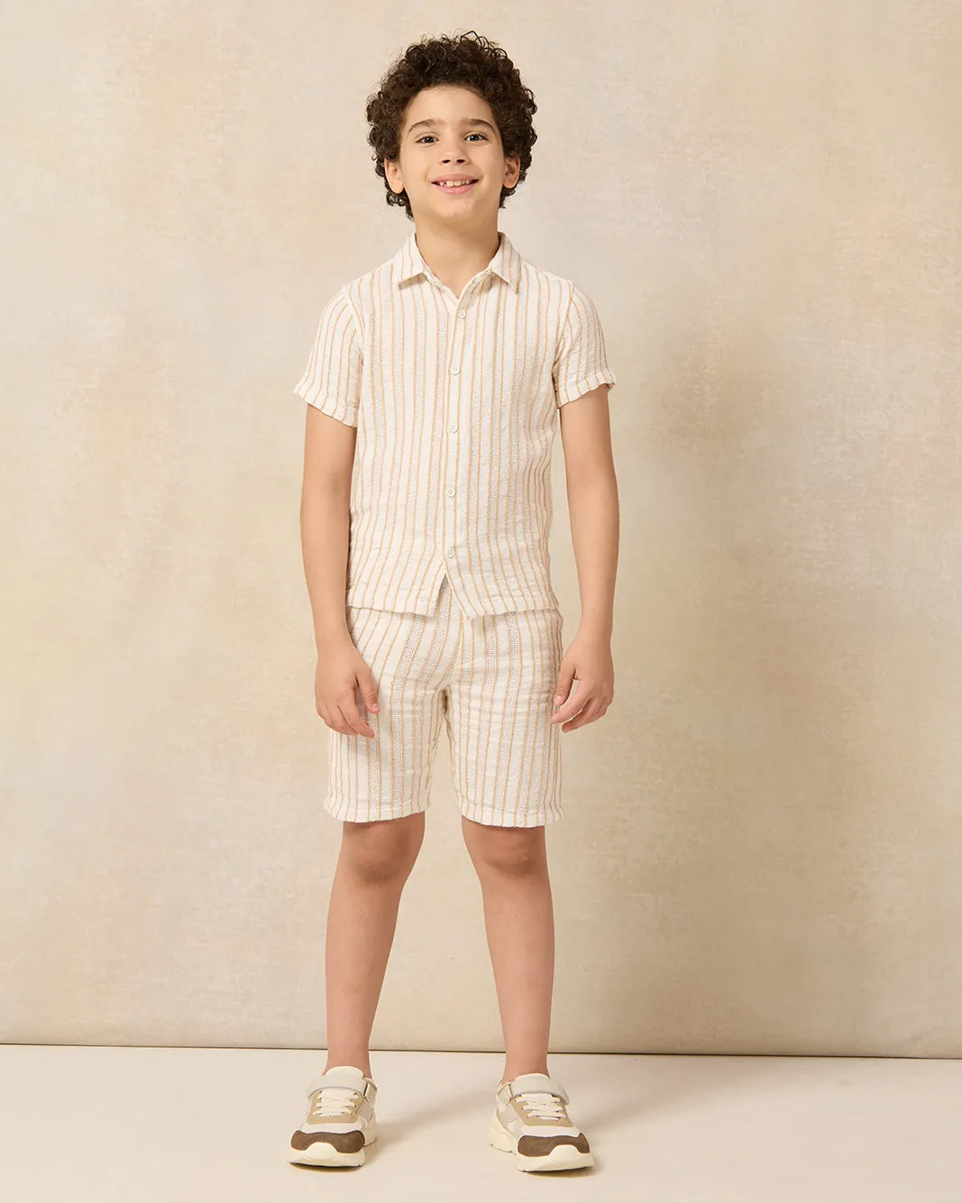 Boys Cream Striped Dobby Pull on Shorts sold by Redtag product image thumbnail 2