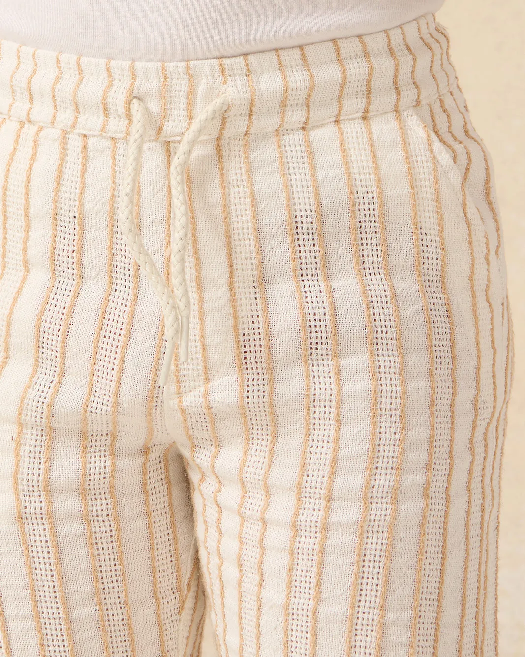 Boys Cream Striped Dobby Pull on Shorts sold by Redtag product image thumbnail 4