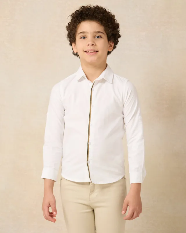 Boys White Contrast Placket Long Sleeve Oxford Shirt sold by Redtag
