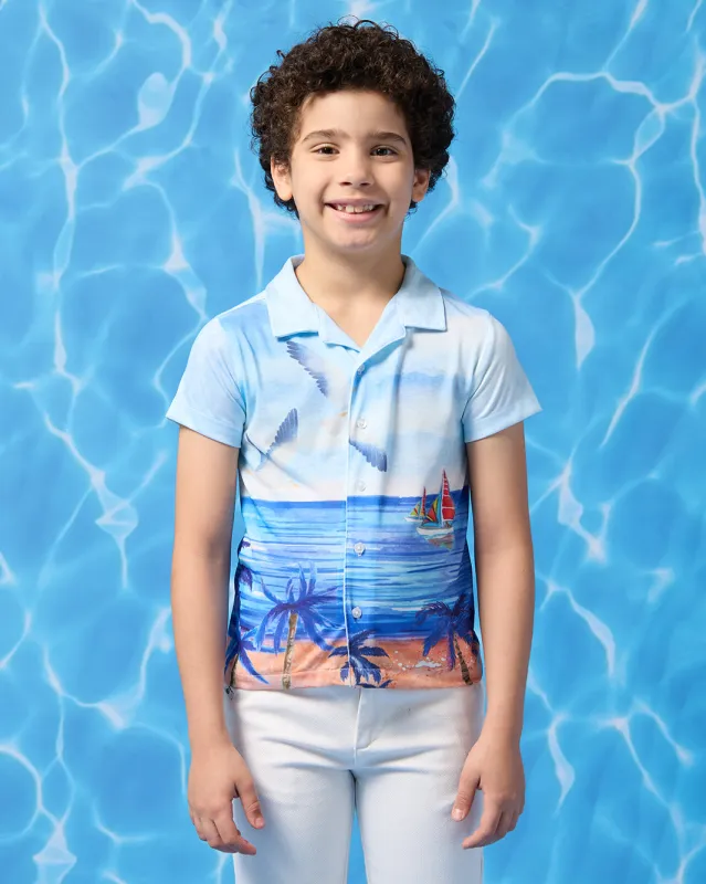 Boys Blue Beach Short Sleeve Shirt sold by Redtag