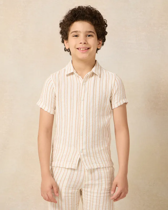 Boys Cream Short Sleeve Stripe Shirt sold by Redtag