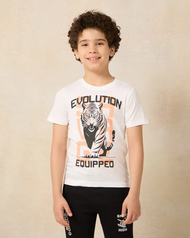 Boys White Tiger Printed T-Shirt sold by Redtag