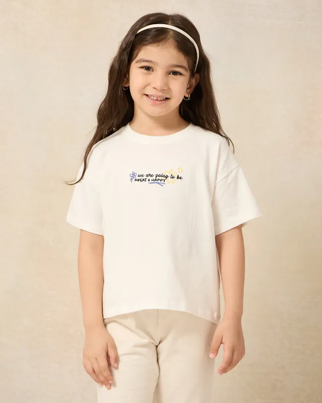 Girls White Printed T-Shirt sold by Redtag