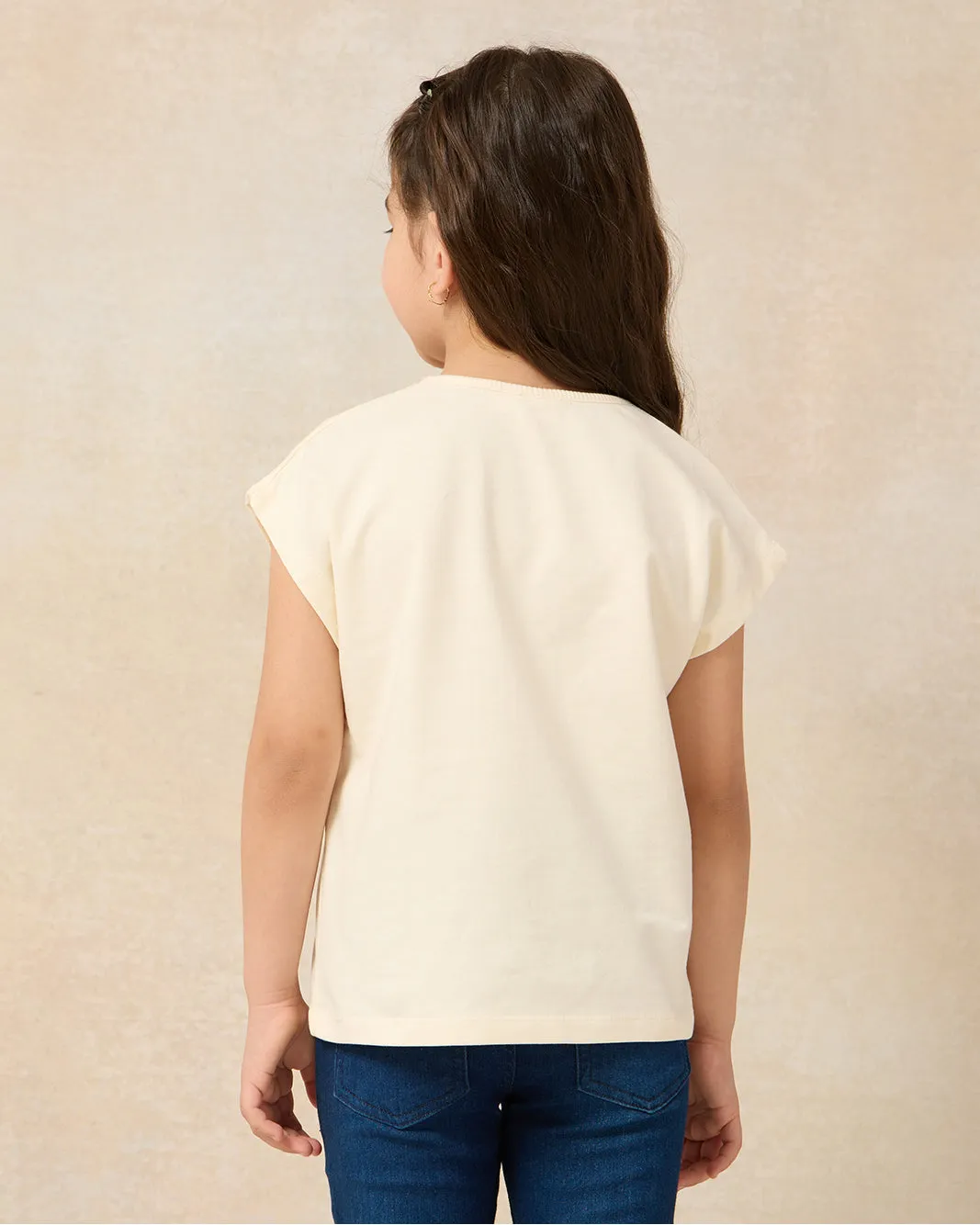 Girls Beige Flower Embroidered T-Shirt sold by Redtag product image thumbnail 3