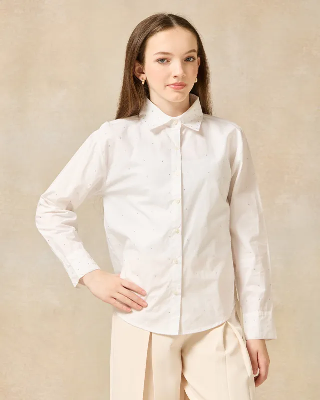 Senior Girls White Embellished Shirt With Studs sold by Redtag
