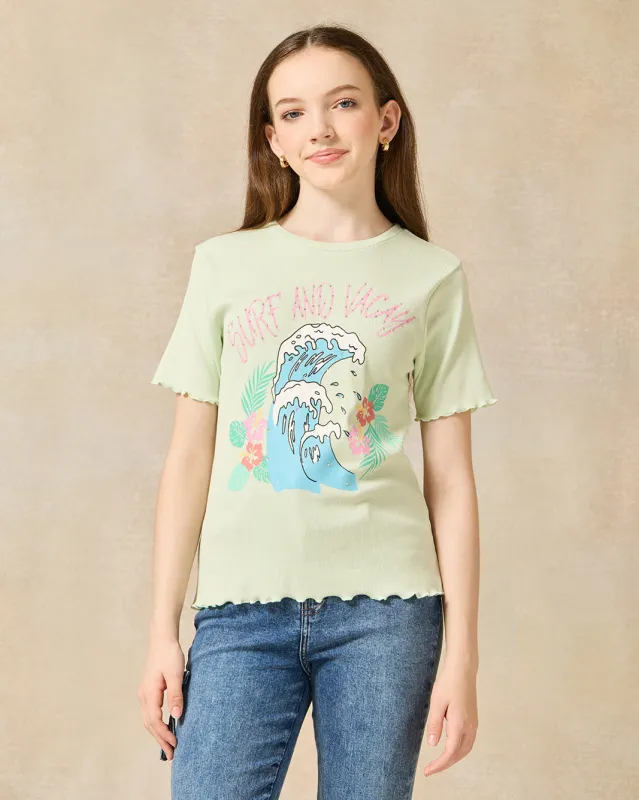 Senior Girls Mint Printed T-Shirt sold by Redtag