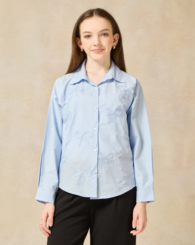 Senior Girls Blue Embroidered Shirt sold by Redtag