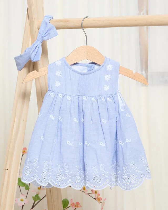 Infant Girls Blue Chambray Blouse With All Over Embroidery sold by Redtag