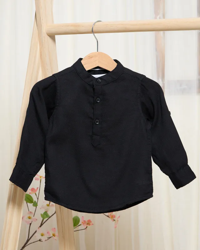 Infant Boys Black Mandarin Kurta Shirt sold by Redtag