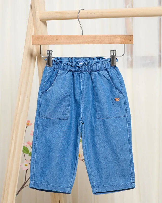 Infant Girls Blue Lace Pocket Jeans sold by Redtag