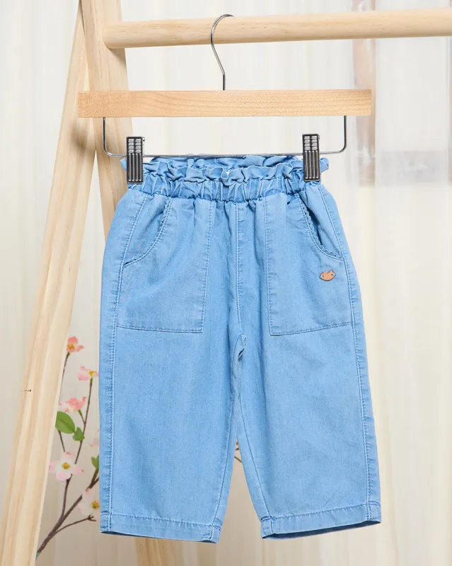 Infant Girls Blue Lace Pocket Jeans sold by Redtag