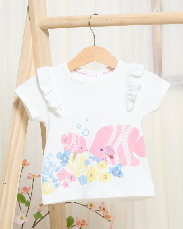 Infant Girls White Fish Embellished T-Shirt sold by Redtag
