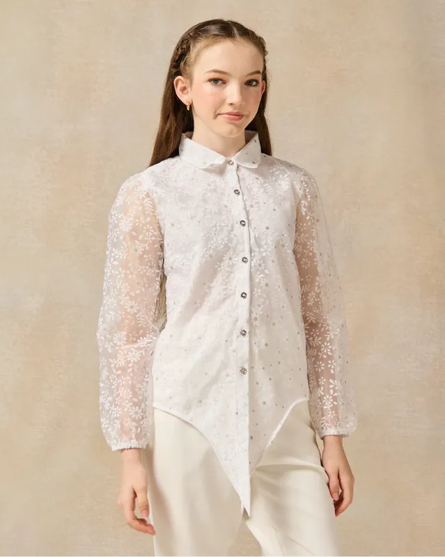 Senior Girls White Organza Embellished Blouse sold by Redtag