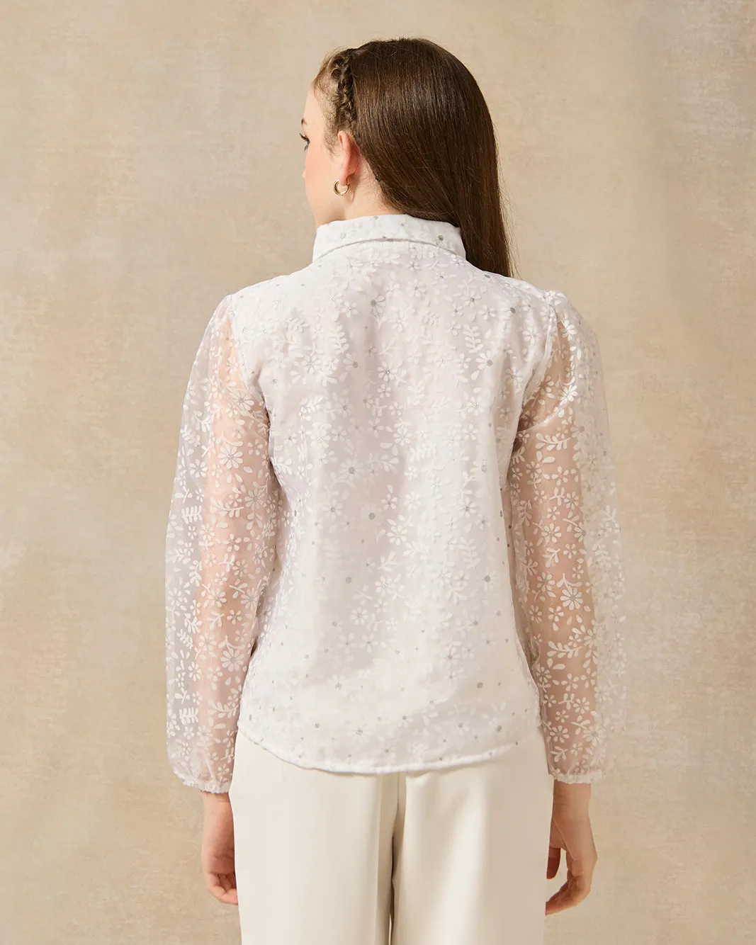 Senior Girls White Organza Embellished Blouse sold by Redtag product image thumbnail 3