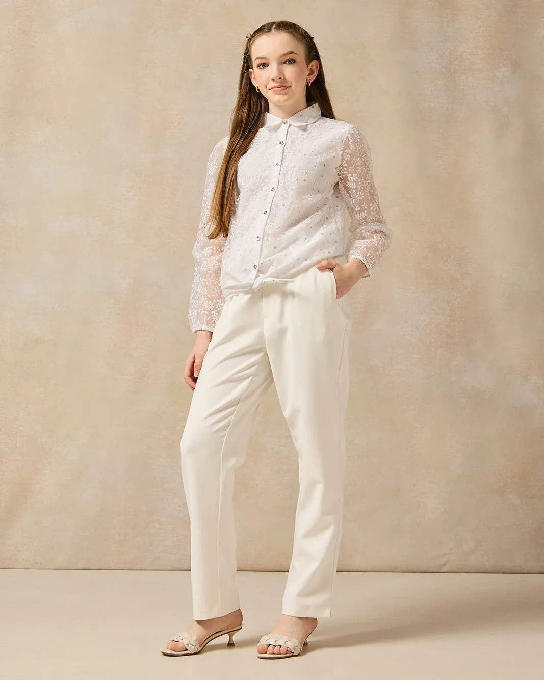 Senior Girls White Organza Embellished Blouse sold by Redtag product image thumbnail 2