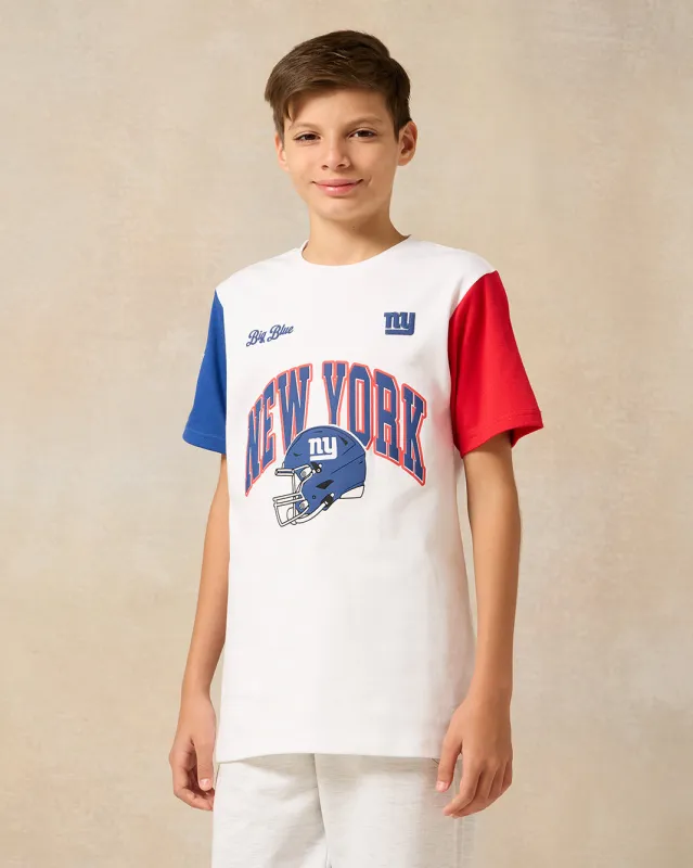 Senior Boys  White Over Size NY Giants T-Shirt sold by Redtag