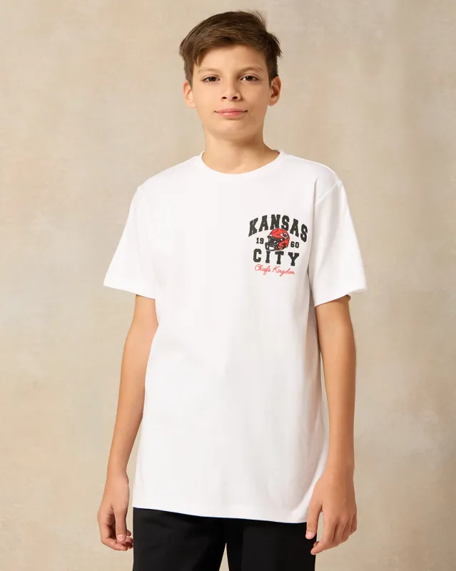 Senior Boys White Over Size Kansas Chiefs T-Shirt sold by Redtag