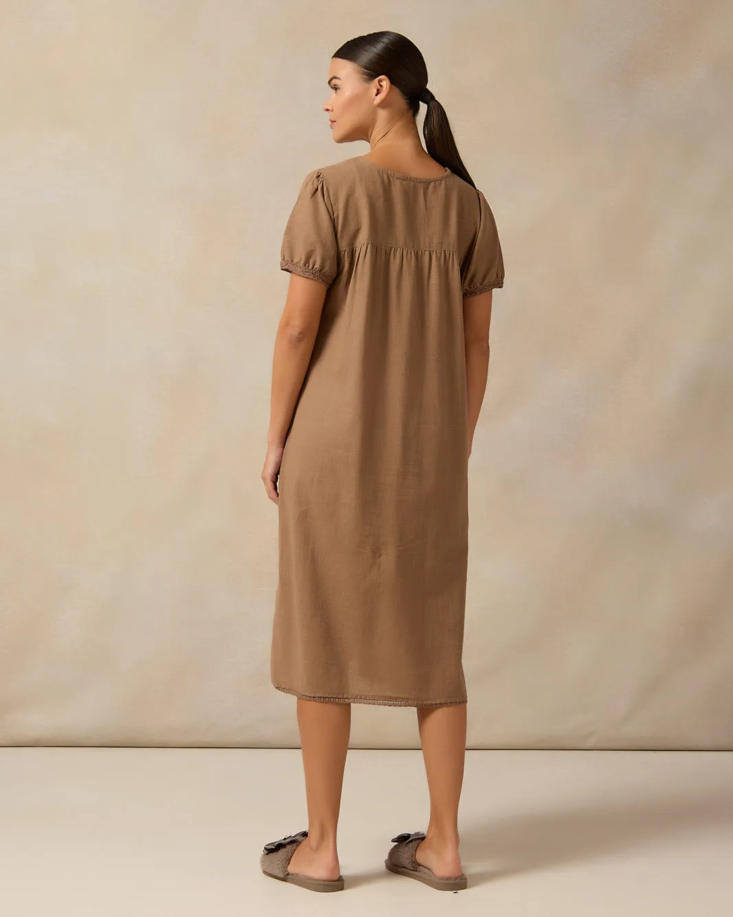 Women Beige Short Sleeve Lace Nightgown sold by Redtag product image thumbnail 3