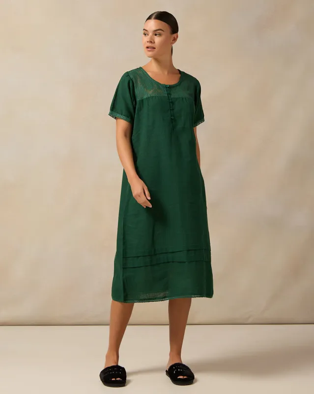 Women Green Short Sleeve Lace Nightgown sold by Redtag