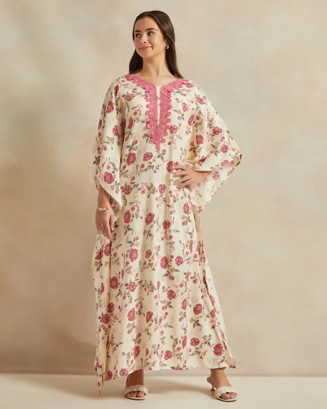 Senior Girls Pink Floral Embellished Kaftan sold by Redtag
