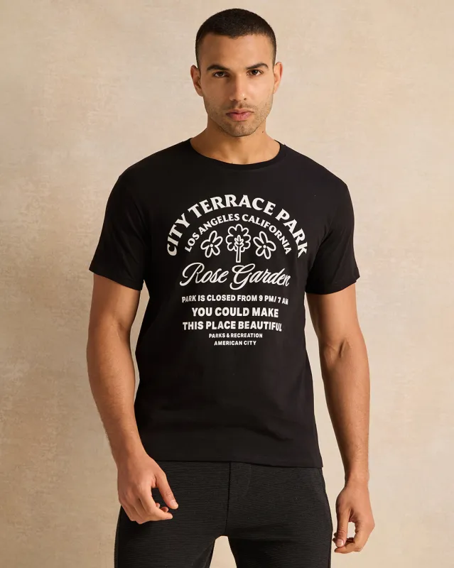 Men Black Printed T-Shirt sold by Redtag
