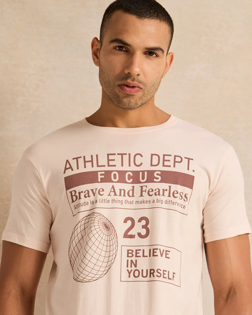 Men Beige Printed Short Sleeved T-Shirt sold by Redtag product image thumbnail 4